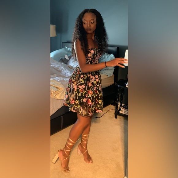 NWOT Fashion Nova Floral Sequins Bustier Top Strapless Babydoll Dress - Picture 5 of 16